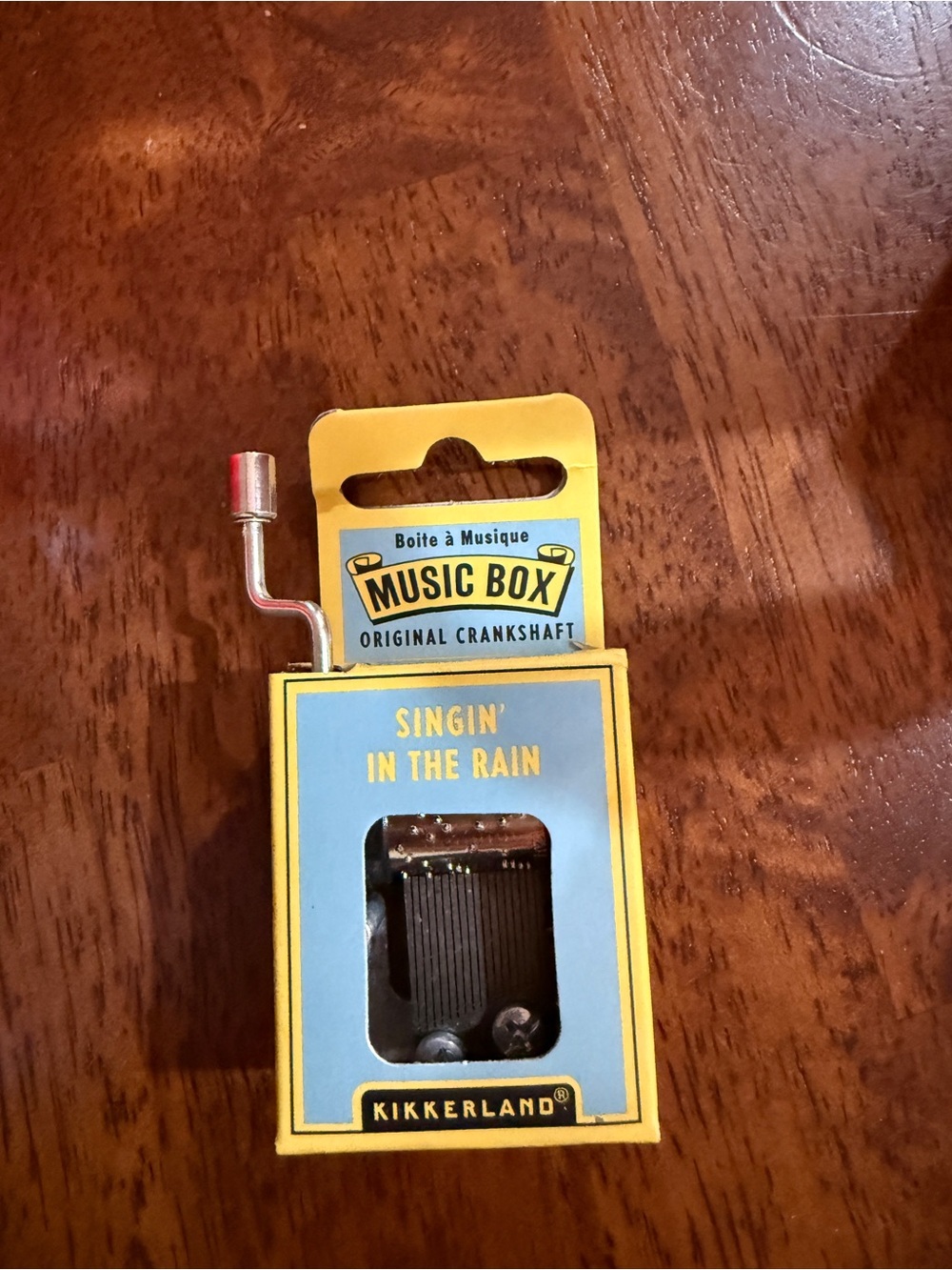 Kikkerland Yellow & Light Blue Hand Crank Music Box - 'Singin' in the Rain'